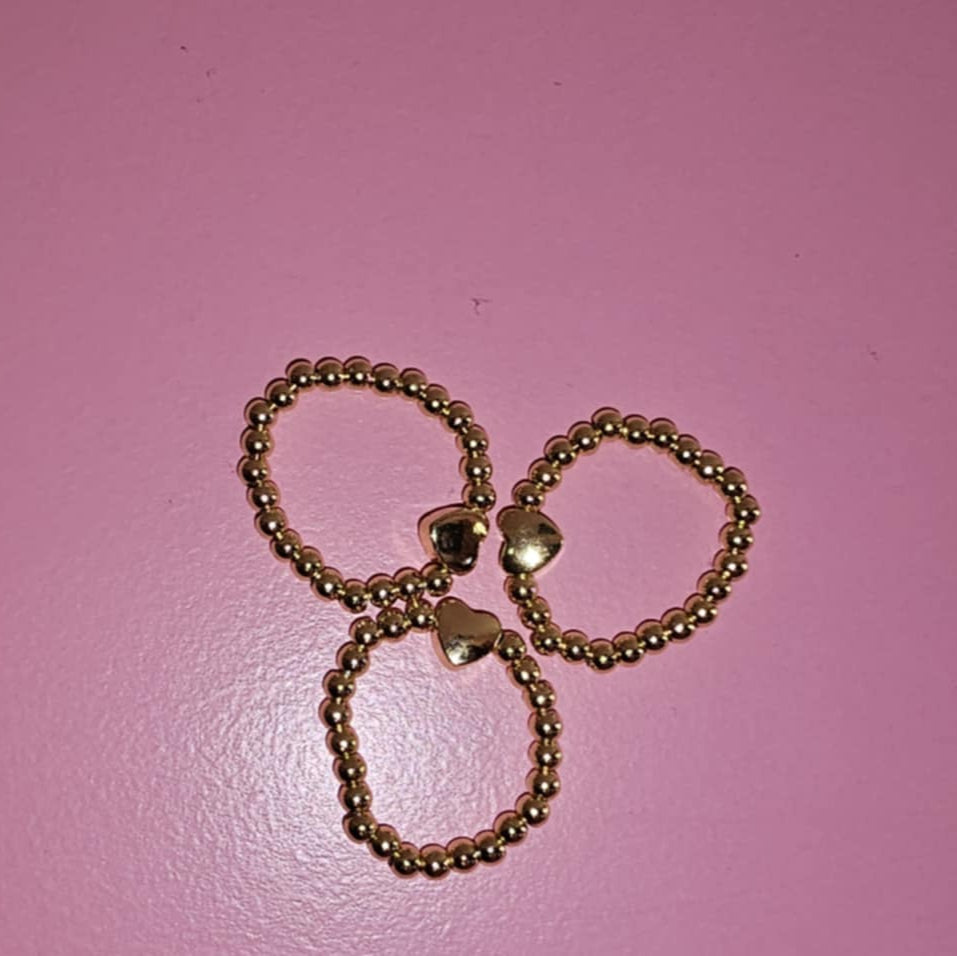Beaded Elastic Ring with Heart