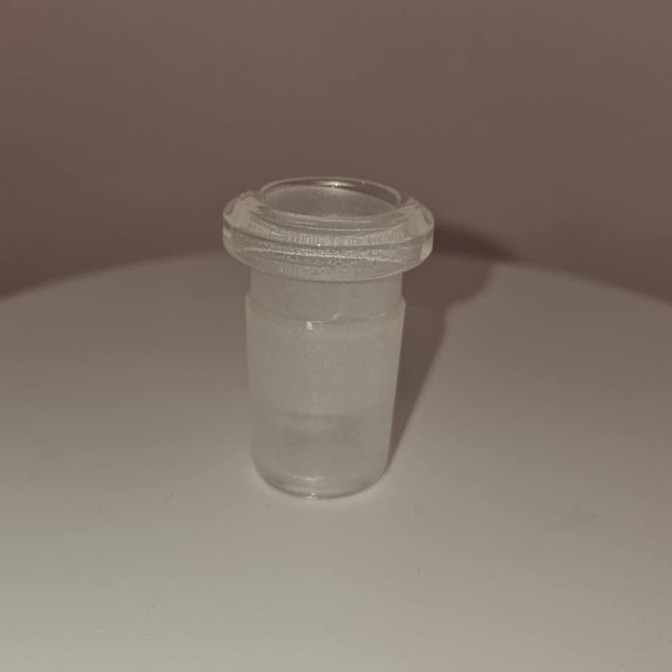 14mm Male to Female Glass Joint Converter shown as clear glass adapter for connecting mismatched dab rig and bong joints