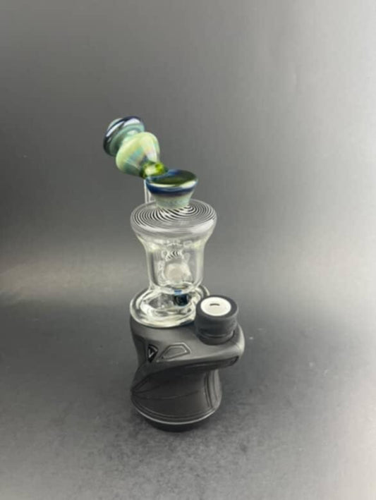 Padd Glass Bubbler - Green, Blue with Black and White Swirl