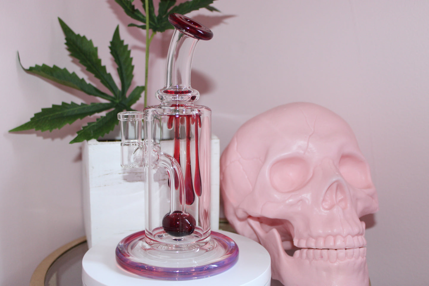 Uzzi Glass Drip Jammer Two Hole Perc - Ruby/Magenta
