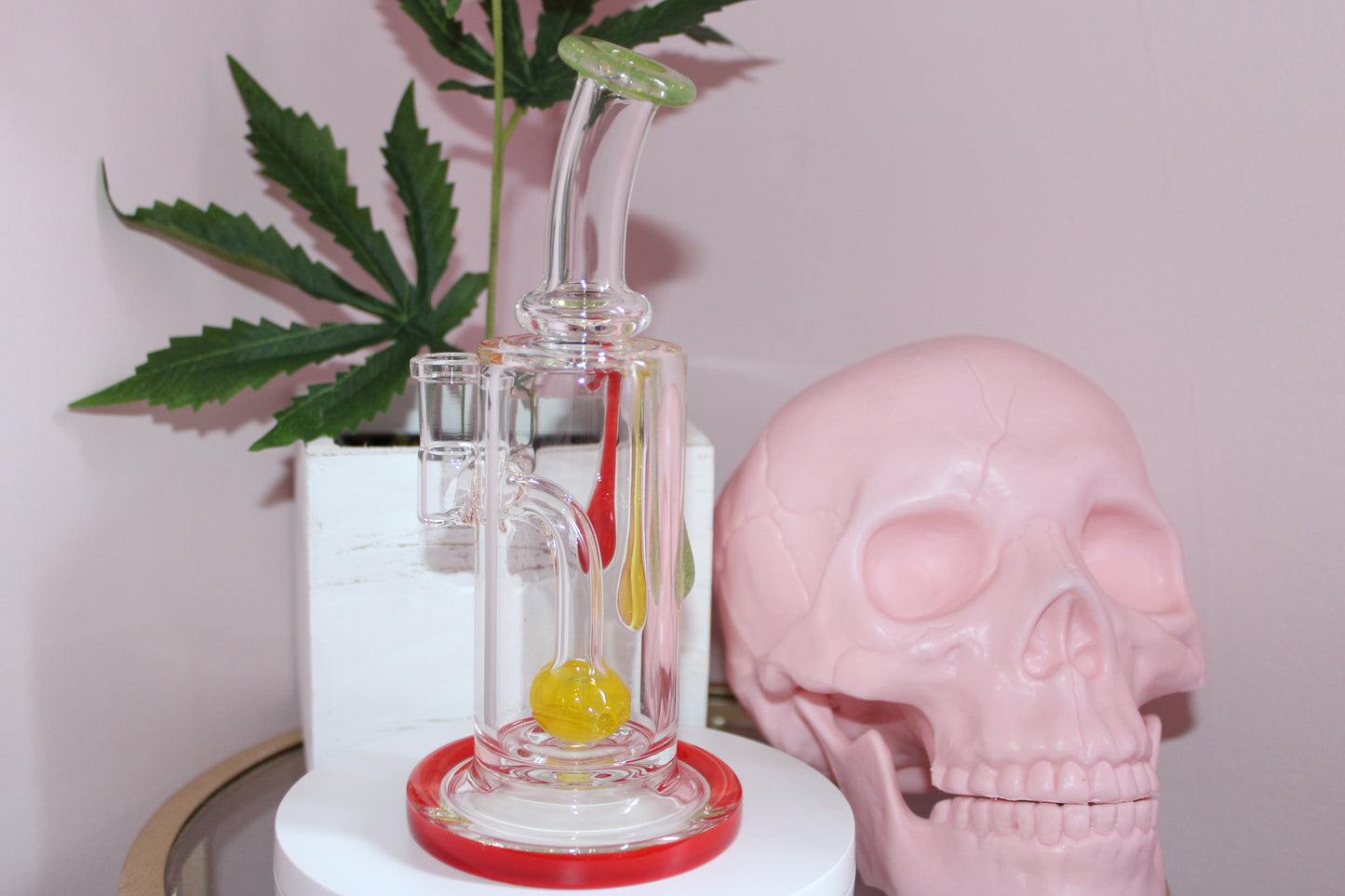 Uzzi Glass Drip Jammer Two Hole Perc - Green/Yellow/Red