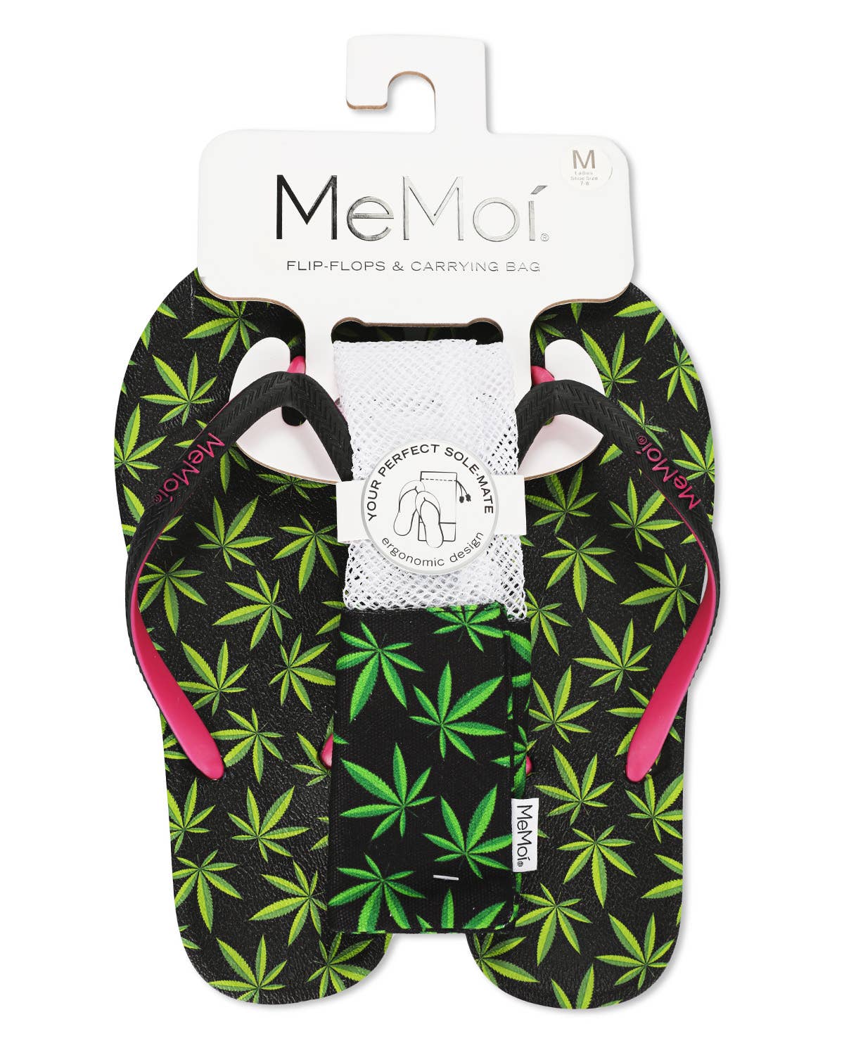 Women's Weed Flip Flops & Mesh Bag Set: Black, S 5-6
