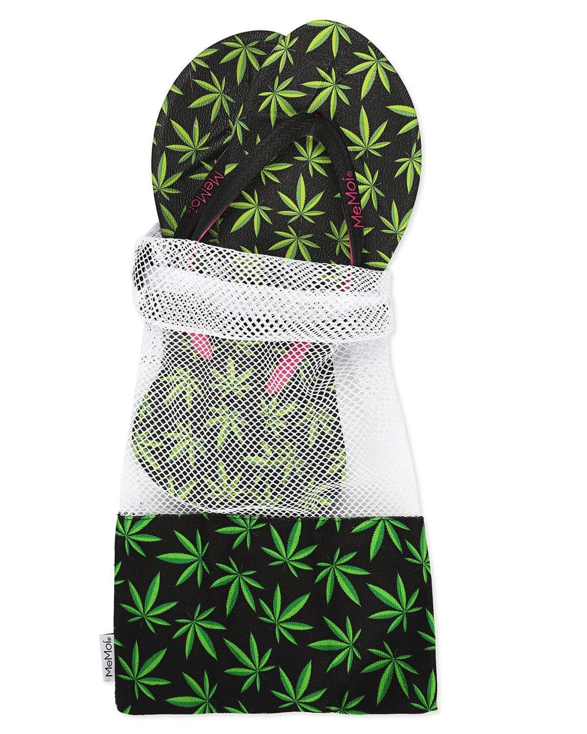 Women's Weed Flip Flops & Mesh Bag Set: Black, S 5-6