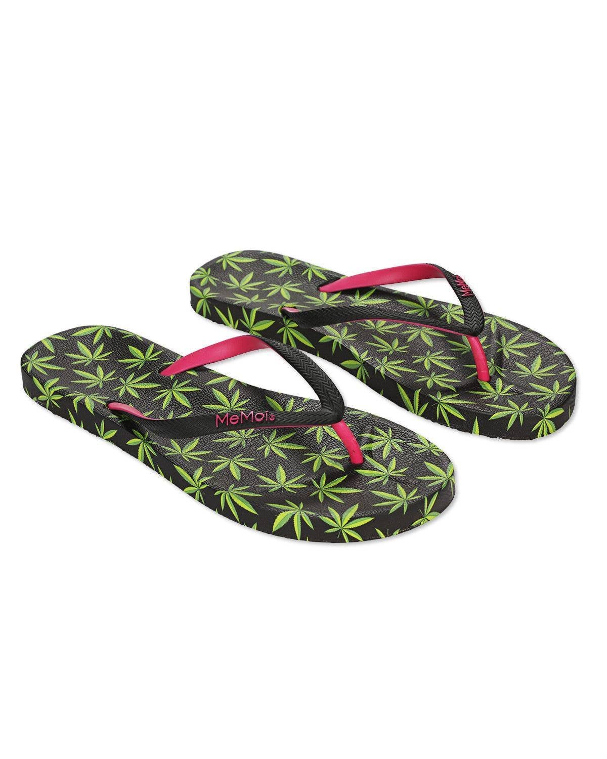 Women's Weed Flip Flops & Mesh Bag Set: Black, S 5-6