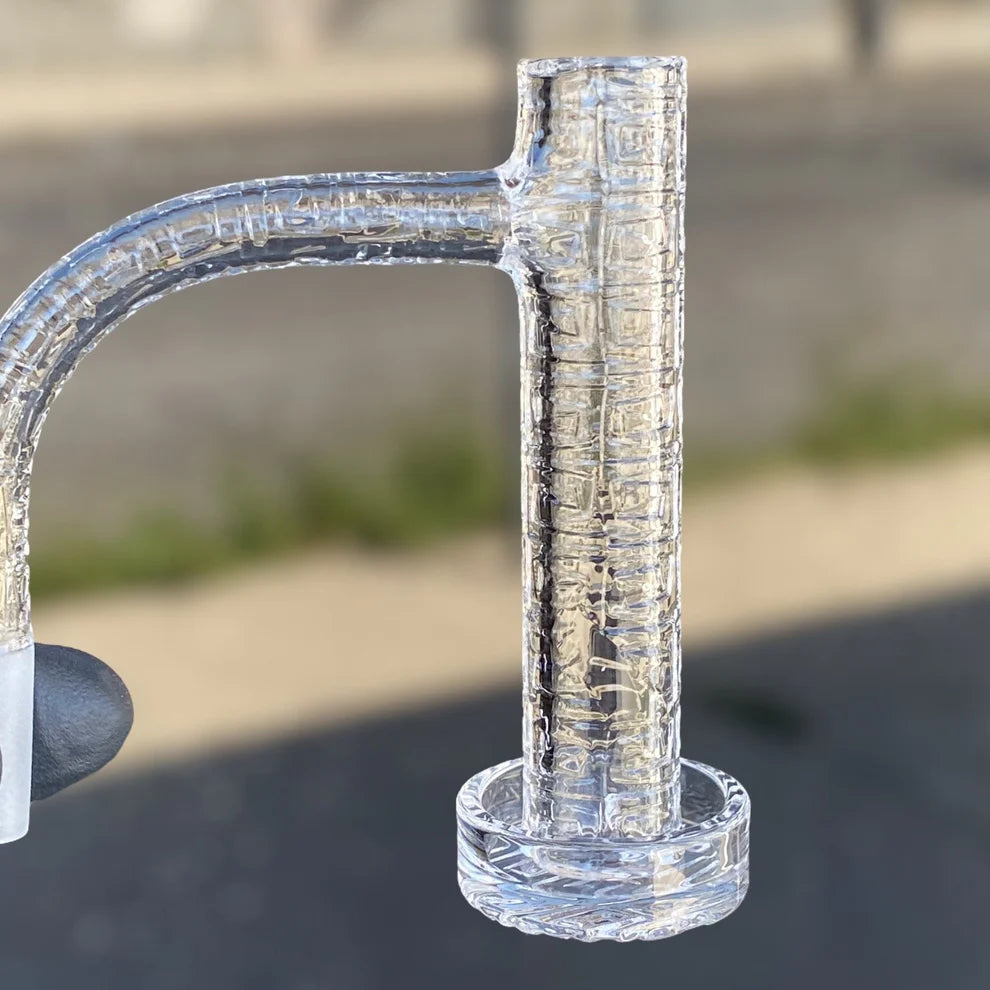 Campfire Quartz 16mm XL tower banger with a laser-engraved logo and a fully fused 90-degree joint.