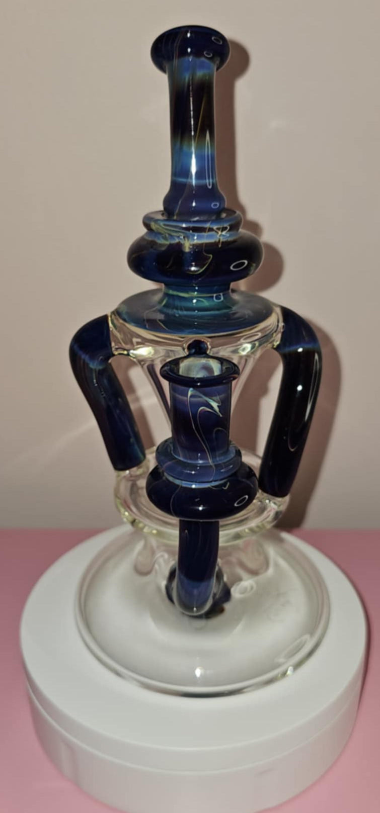 Gentry Vortex Recycler Deppes Darkness glass dab rig featuring Klein vortex recycler system with dual uptake chambers and dark themed colorwork