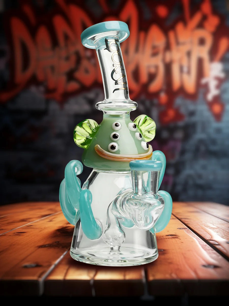 Lookah 8 Mini Cute Six Eyes Clown Octopus Glass Dab Rig shown from front displaying detailed octopus-inspired glass arms and colorful collector design
