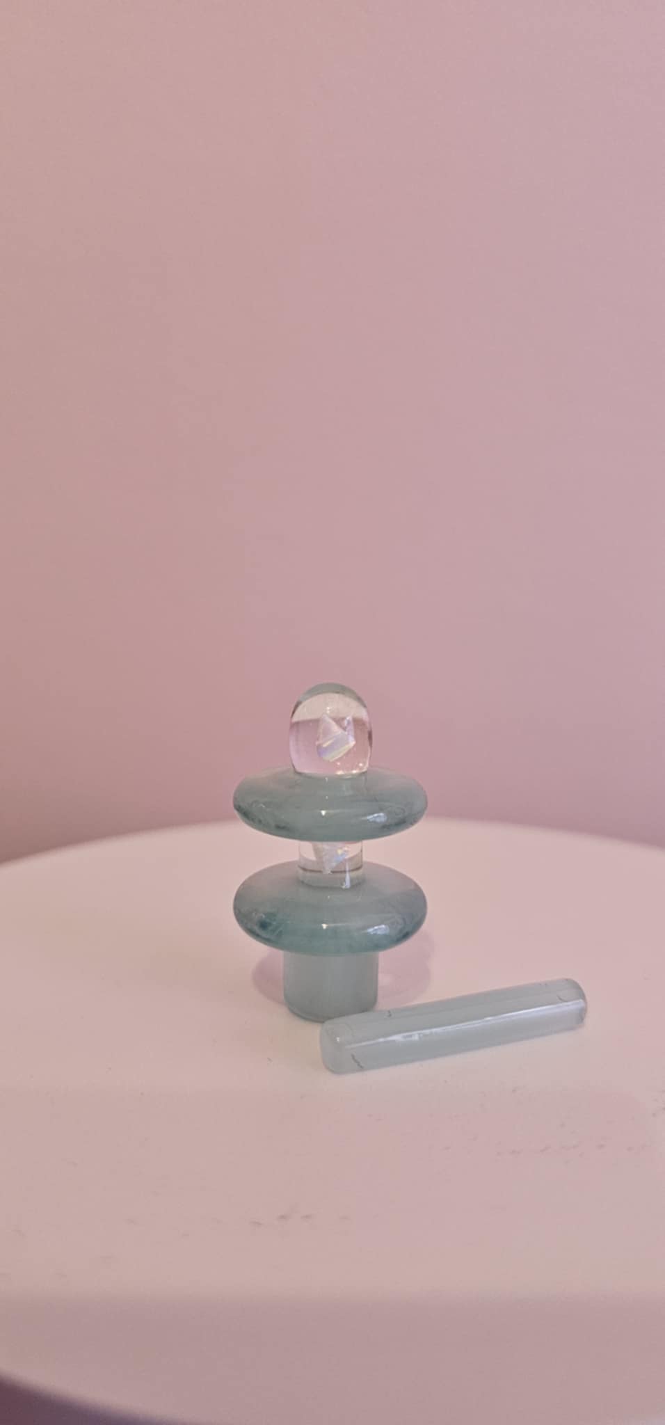 Mac Savage teal control topper on quartz banger improving airflow and terp retention