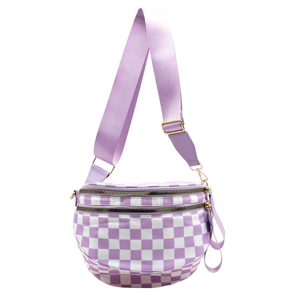 Checkered Pattern Crossbody Bag - Purple