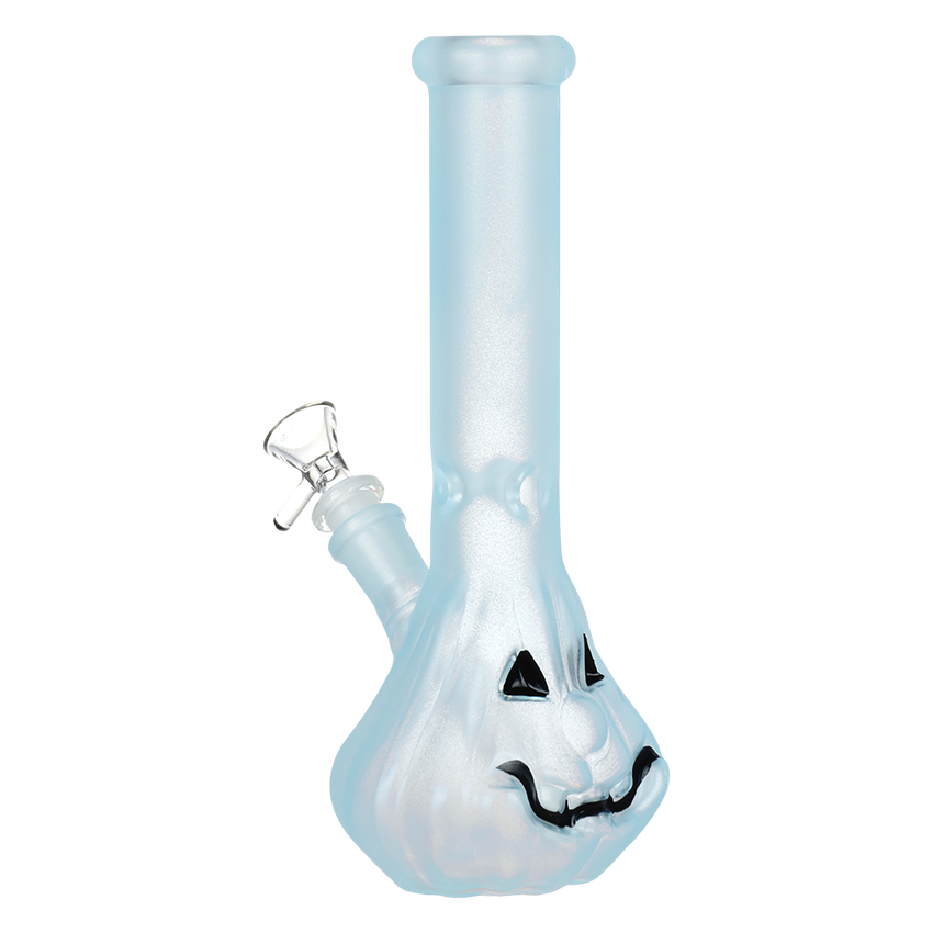 Jack-O-Lantern Glow In The Dark Glass Water Pipe | 9.25" | 14mm F | Blue