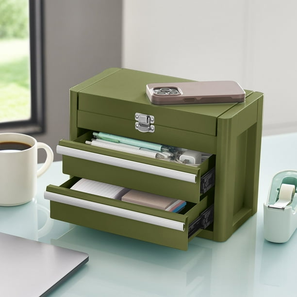 Green White 2 Drawer Mini Toolbox