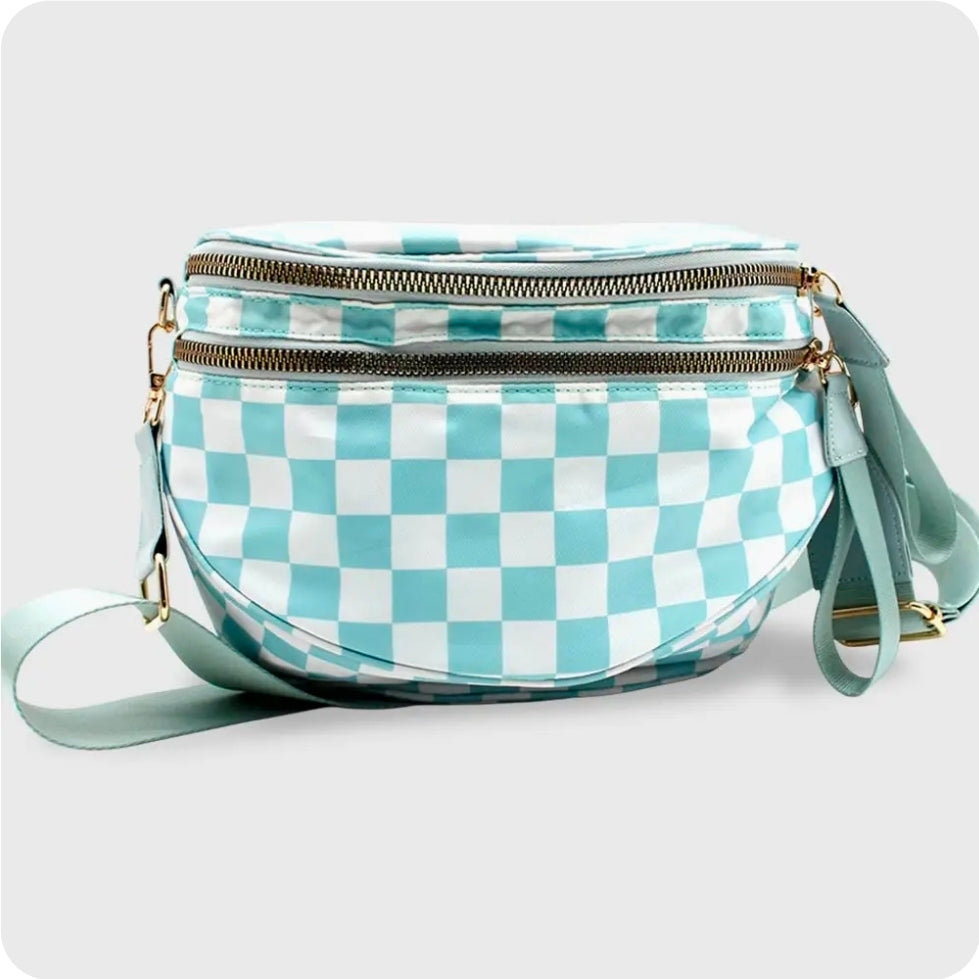 Checkered Pattern Crossbody Bag - Blue