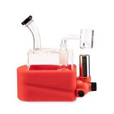 Stache Rio Rig-in-One Dab Rig Kit Matte Red featuring built-in torch, glass chamber, and quartz banger on matte red base