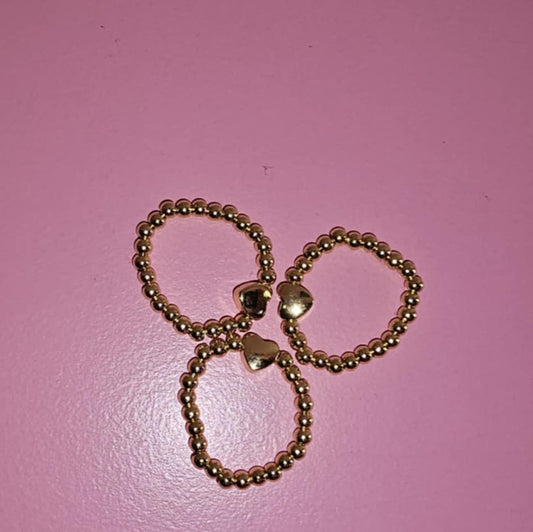 Beaded Elastic Ring with Heart