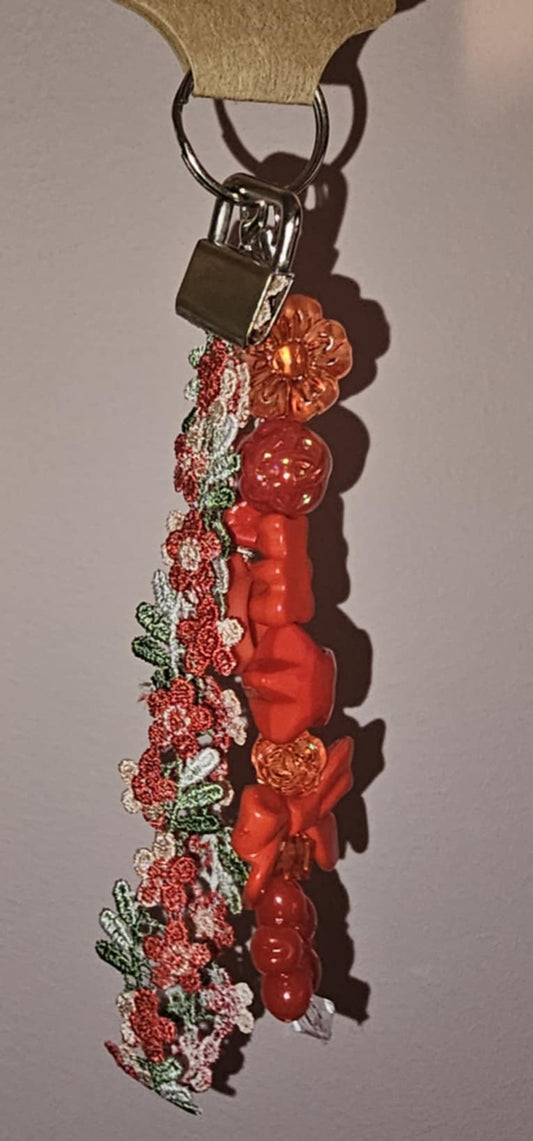 Floral Lanyard Wristlet - Red