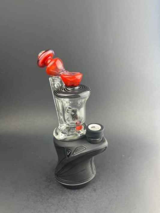 Padd Glass Bubbler - Ruby with Black & White Swirl