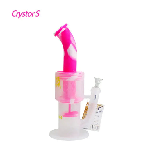 12" Waxmaid Crystor S Transparent Silicone Glass Water Pipe With Ice Catcher - Pink