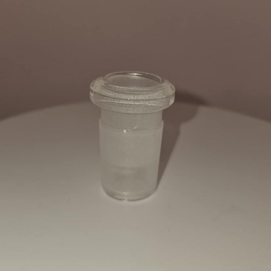 14mm Male to Female Glass Joint Converter shown as clear glass adapter for connecting mismatched dab rig and bong joints