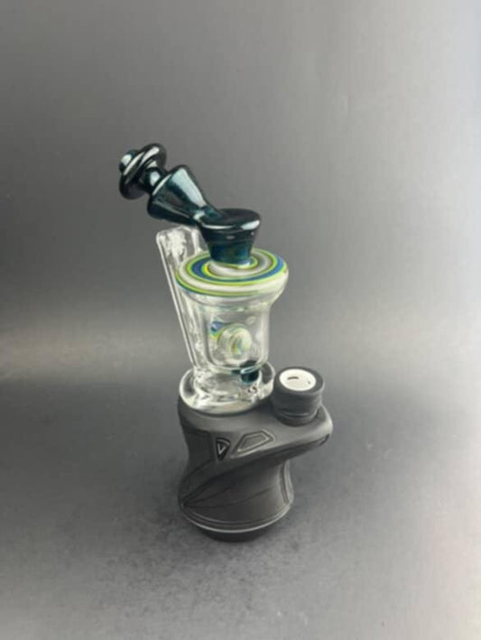Padd Glass Bubbler - Dark Blue with Green, Yellow, White Swirl