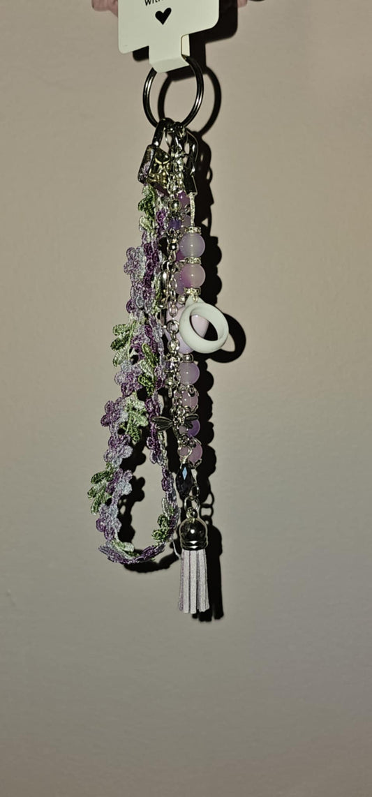 Floral Lanyard Wristlet - Purple