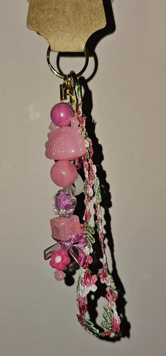 Floral Lanyard Wristlet - Hot Pink