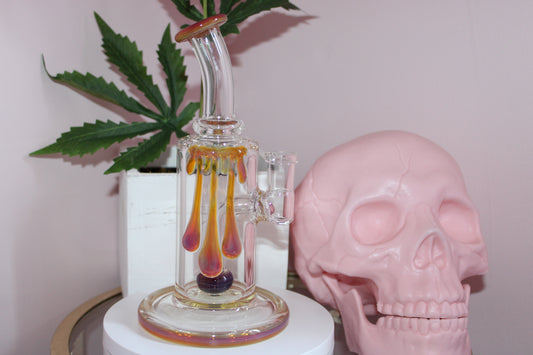 Uzzi Glass Drip Jammer Two Hole Perc - Honey/Fuschia