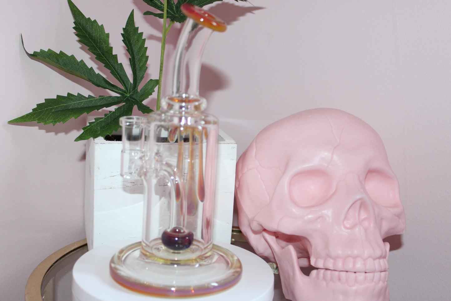 Uzzi Glass Drip Jammer Two Hole Perc - Honey/Fuschia