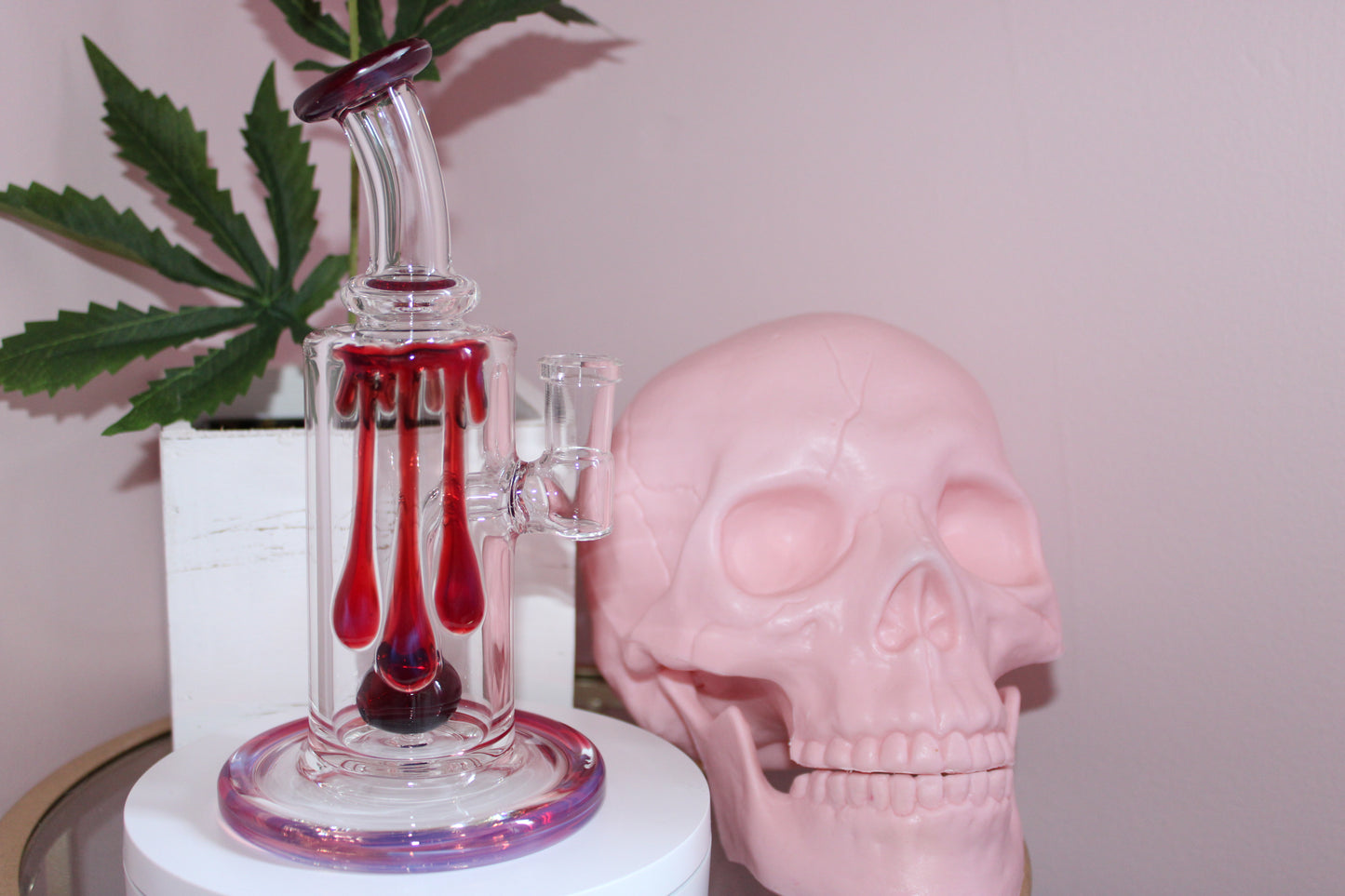 Uzzi Glass Drip Jammer Two Hole Perc - Ruby/Magenta