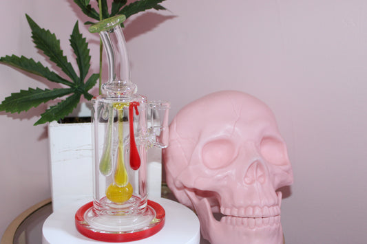 Uzzi Glass Drip Jammer Two Hole Perc - Green/Yellow/Red