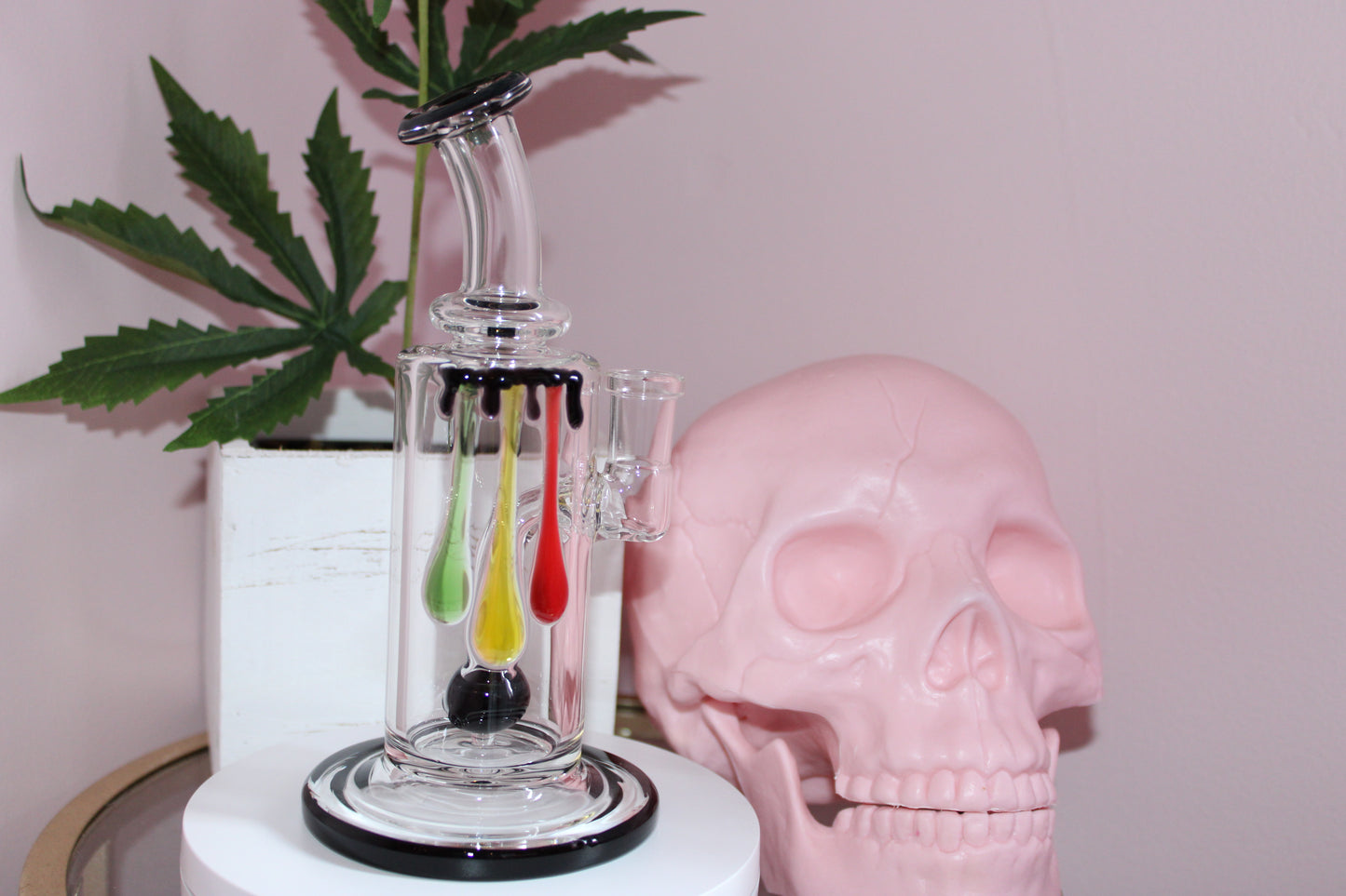 Uzzi Glass Drip Jammer Two Hole Perc -Black/Green/Yellow/Red
