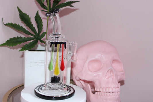 Uzzi Glass Drip Jammer Two Hole Perc -Black/Green/Yellow/Red