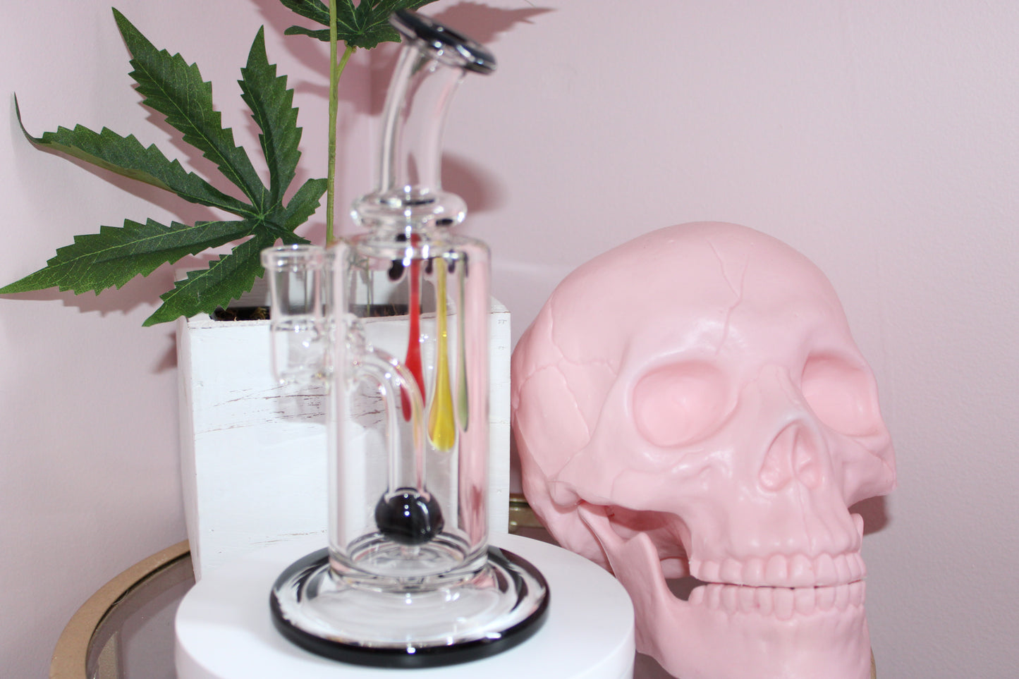 Uzzi Glass Drip Jammer Two Hole Perc -Black/Green/Yellow/Red