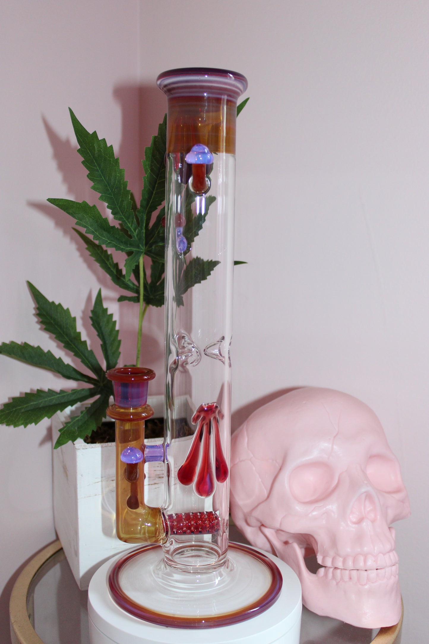 Uzzi Glass Mushroom Tube - Amber/Ruby/Purple