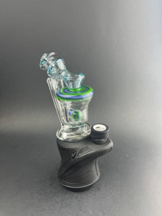 Padd Glass Bubbler - Blue with Green & Blue Swirl