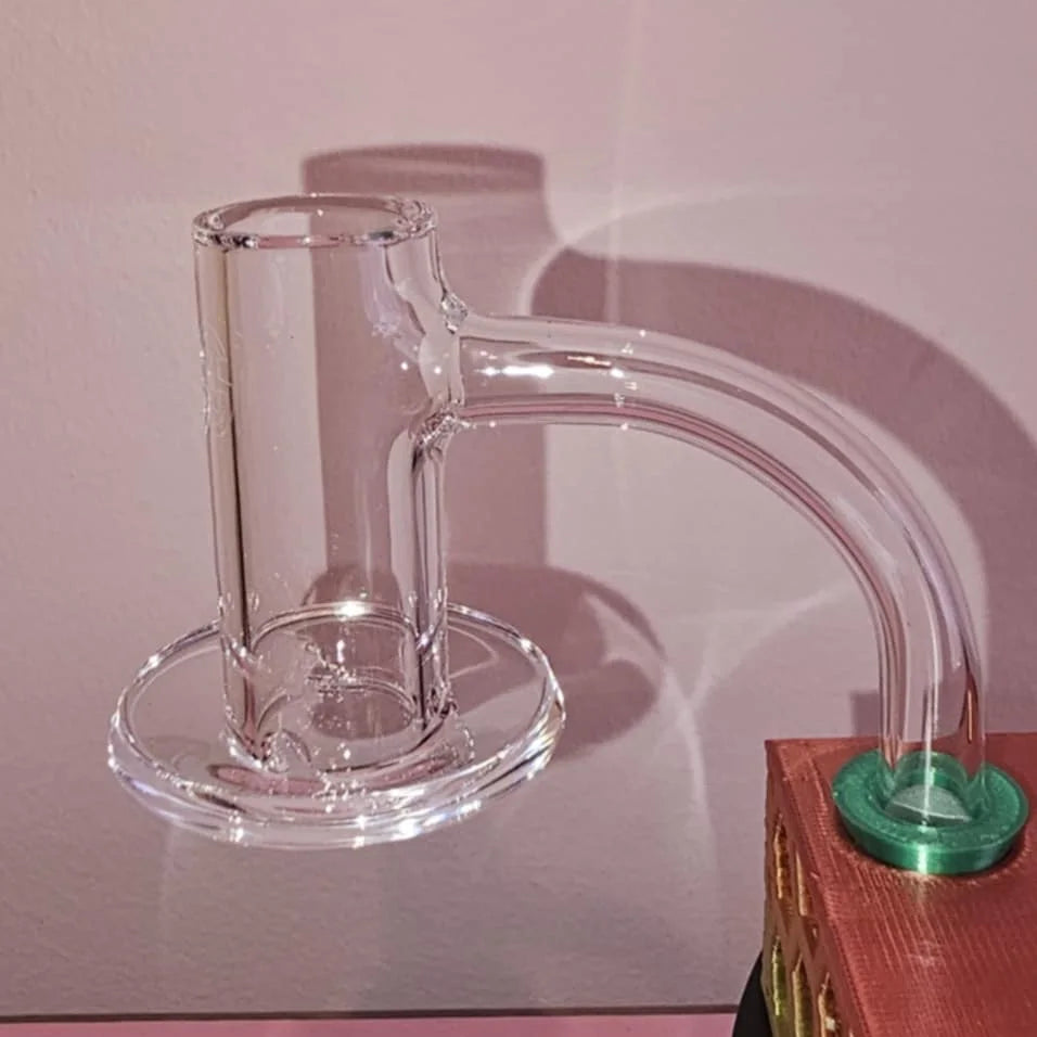 Clear blender banger 14mm quartz used in a dab rig for smooth terp spinning and enhanced vapor production