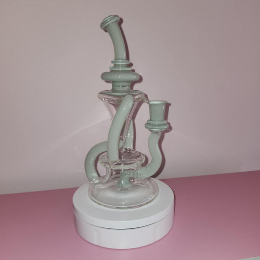 Gentry Vortex Recycler Ghost Teal glass dab rig showing teal-tinted recycler chamber with vortex-style internal airflow design