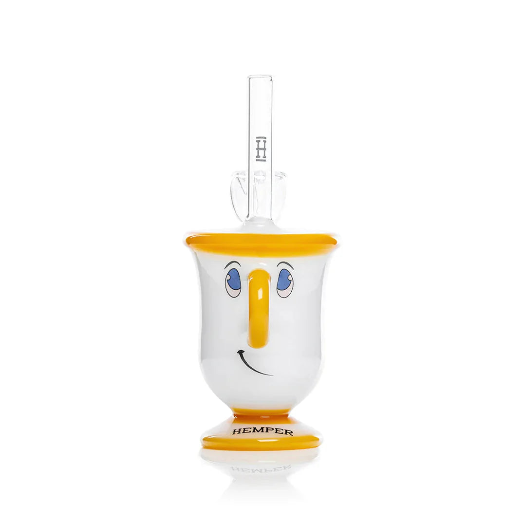 Hemper Tea Cup Bong 6 glass bong shown in full tea cup shape with compact mini design and clear novelty styling