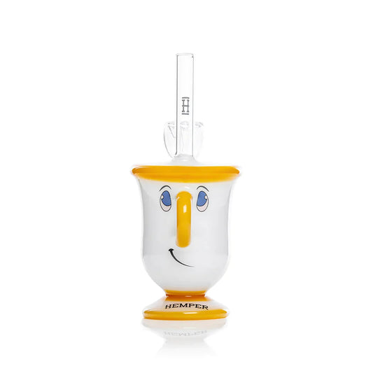 Hemper Tea Cup Bong 6 glass bong shown in full tea cup shape with compact mini design and clear novelty styling