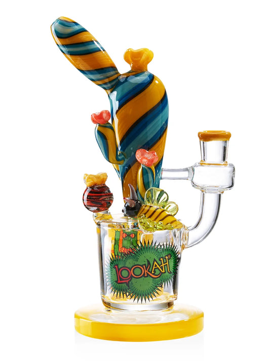 Lookah cactus bong 12 inch glass water pipe in yellow cactus design with showerhead percolator chamber and sculpted glass body