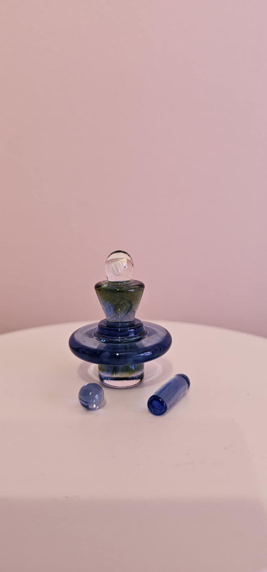 Mac Savage Blue Green Control Topper on quartz banger