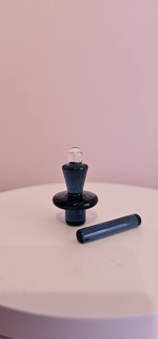 Mac Savage Navy Control Topper directional carb cap on quartz banger
