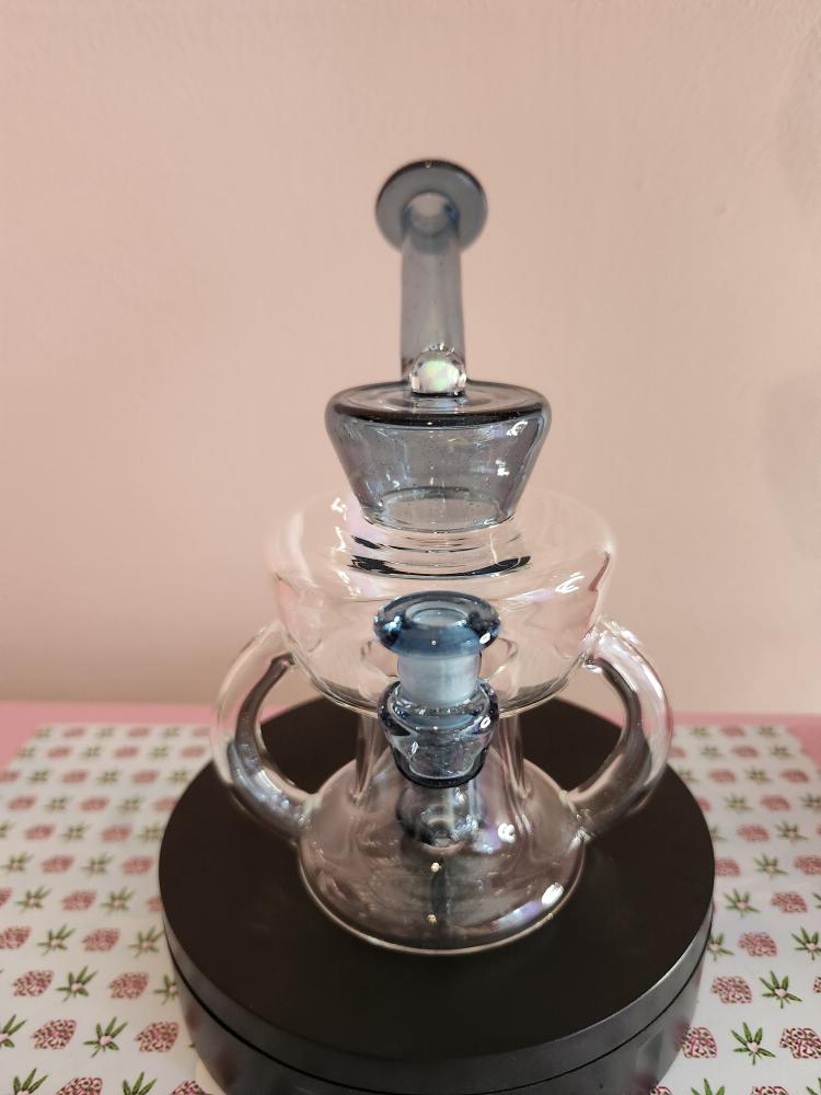 Mac Savage Urn Rig - Ocean Blue glass dab rig featuring a bold urn-style chamber in deep ocean blue borosilicate glass