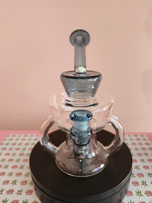 Mac Savage Urn Rig - Ocean Blue glass dab rig featuring a bold urn-style chamber in deep ocean blue borosilicate glass