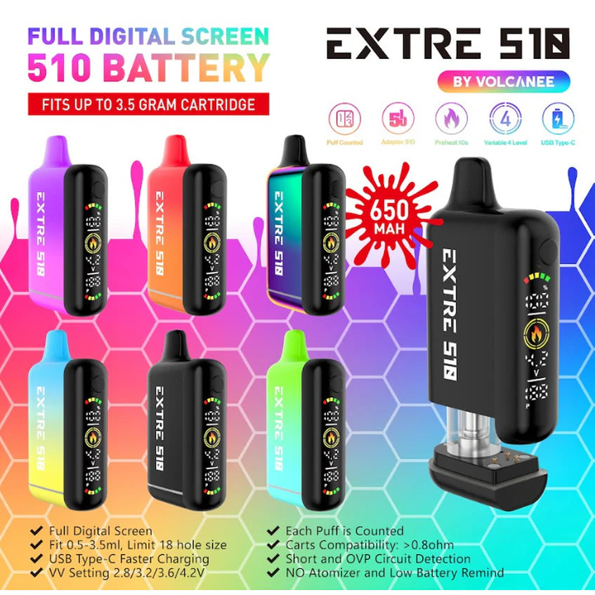 Concealed Digital 510 Thread Battery Orange Yellow Ombre hidden cartridge vape battery variable voltage