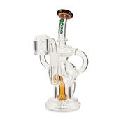 Ooze Amber Yellow Mini Dab Rig with compact recycler chamber, amber-tinted glass, and angled mouthpiece on a clean surface