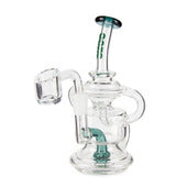 Ooze Teal Mini Dab Rig shown from front angle with teal glass recycler design for smooth compact dabs