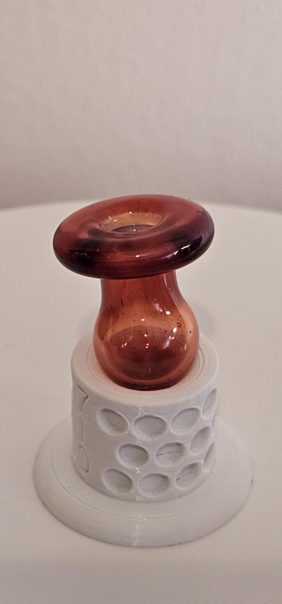PADD Glass Bubble Cap Ruby showing angled ruby glass carb cap design