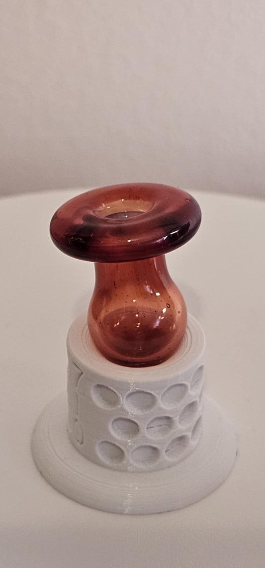 PADD Glass Bubble Cap Ruby showing angled ruby glass carb cap design