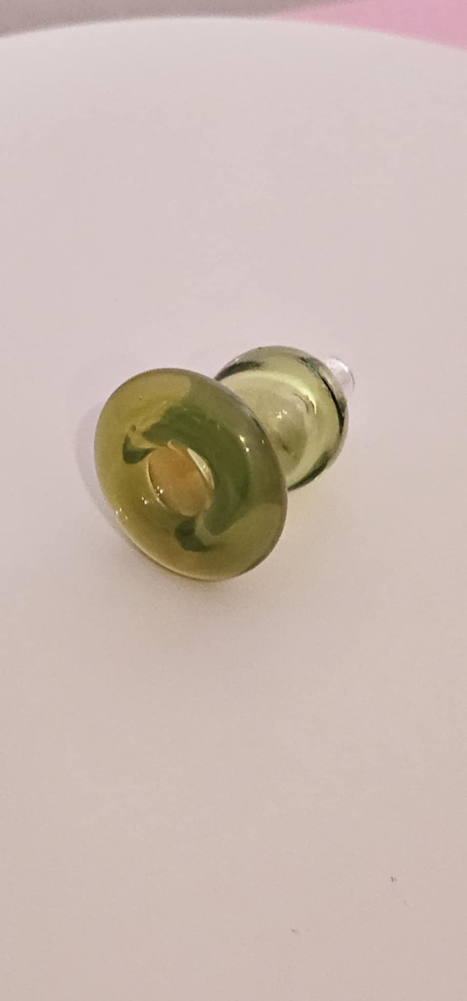 PADD Glass Bubble Cap Translucent Green used on dab rig for airflow control