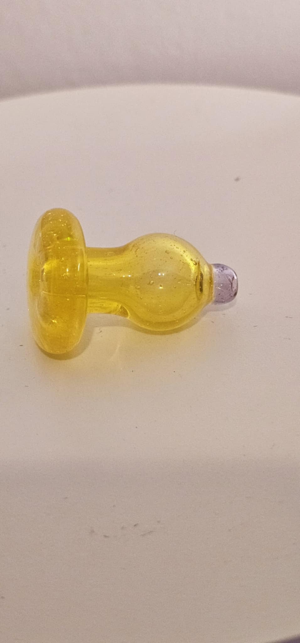 PADD Glass yellow bubble cap with lavender tip in active dab session use